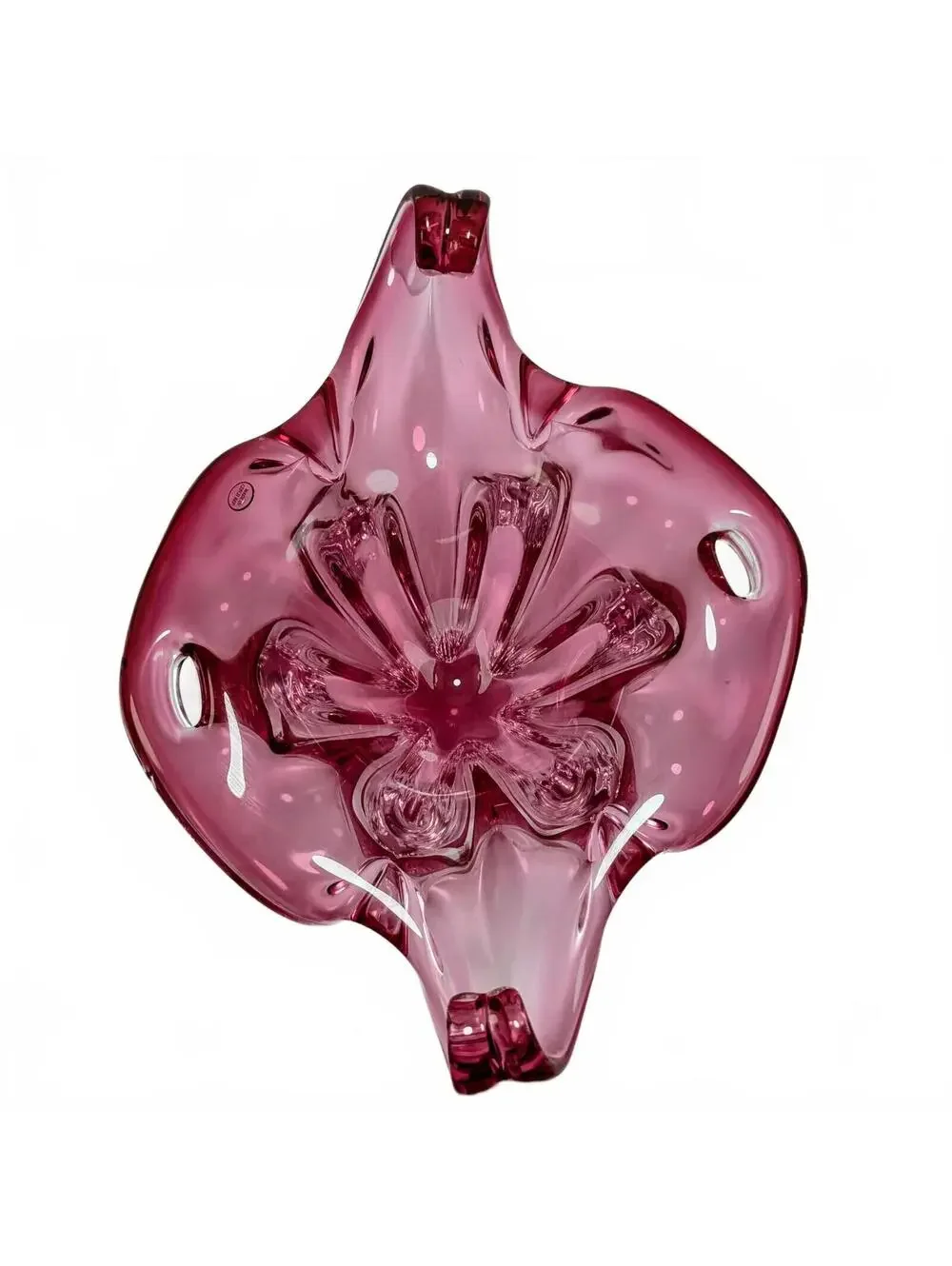 Vintage 1960s Chribska Bohemian Cranbery Art Glass Centerpiece Bowl